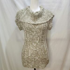 Mudd Loose Cable Knit Cap Sleeve Slim Cabin Cottage Cowl Sweater, Large